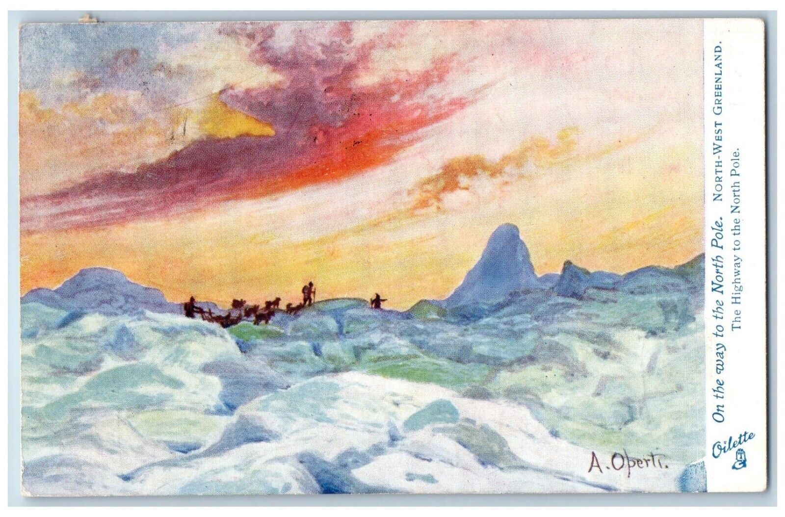 Albert Operti Signed Postcard On The Way To The North Pole Winter Oilette Tuck