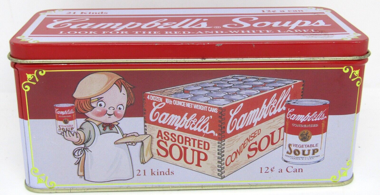 Collectors Vintage Campbell’s Soups Metal Tin Assorted Soup 21 Kinds 12¢ A Can