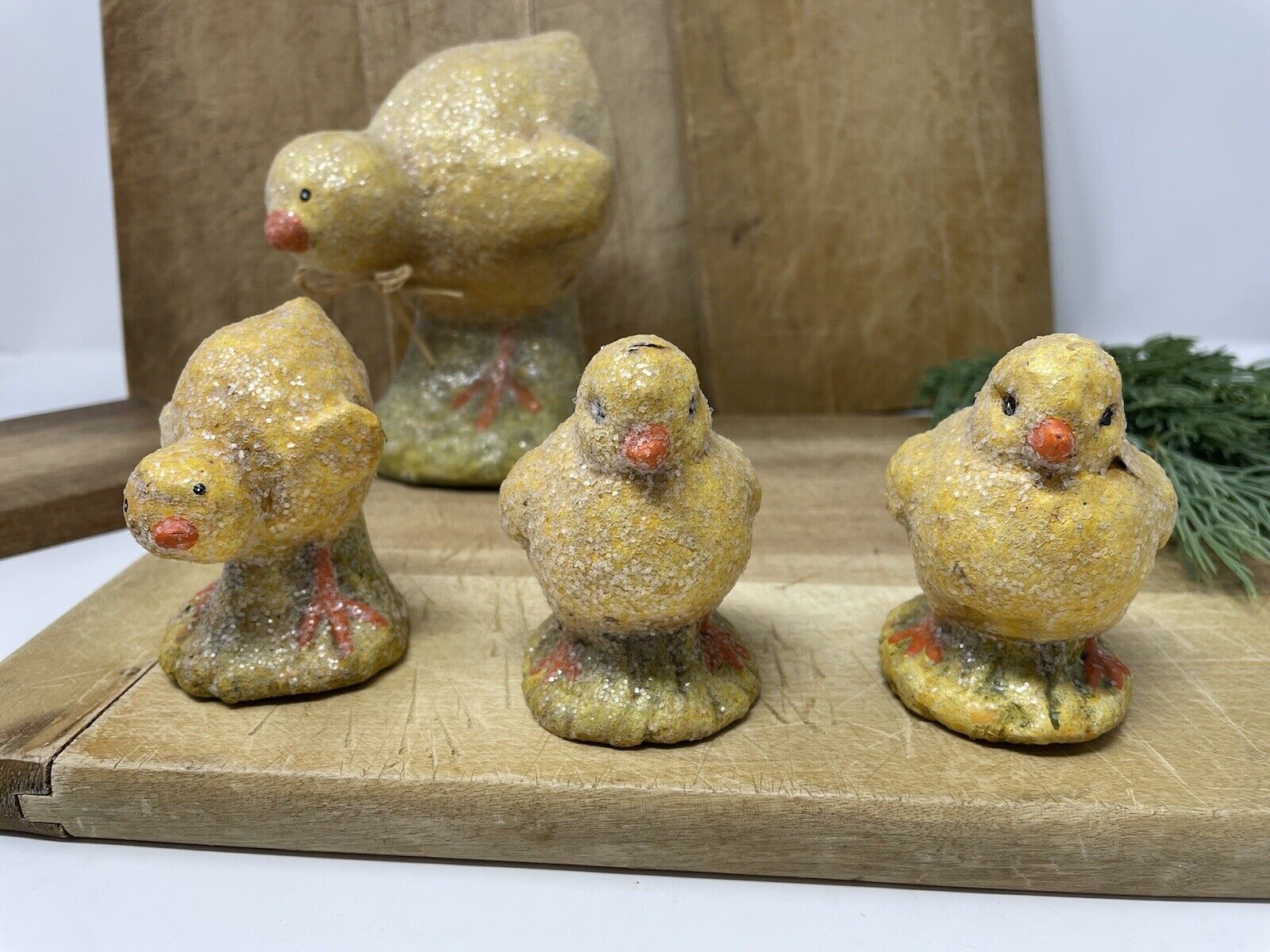 Bethany Lowe Style Chicks Easter Spring Decor Paper Mache Chalk ware LOT Of 4