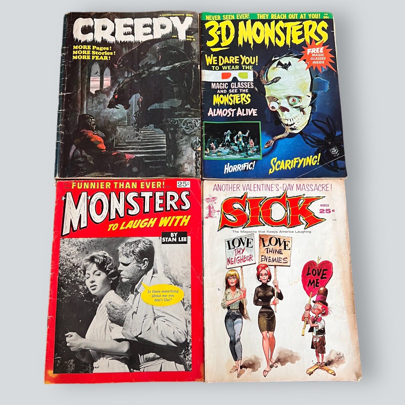 1964 3-D MONSTERS MAGAZINE #1 WITH 3-D GLASSES Creepy 60s Horror Lot
