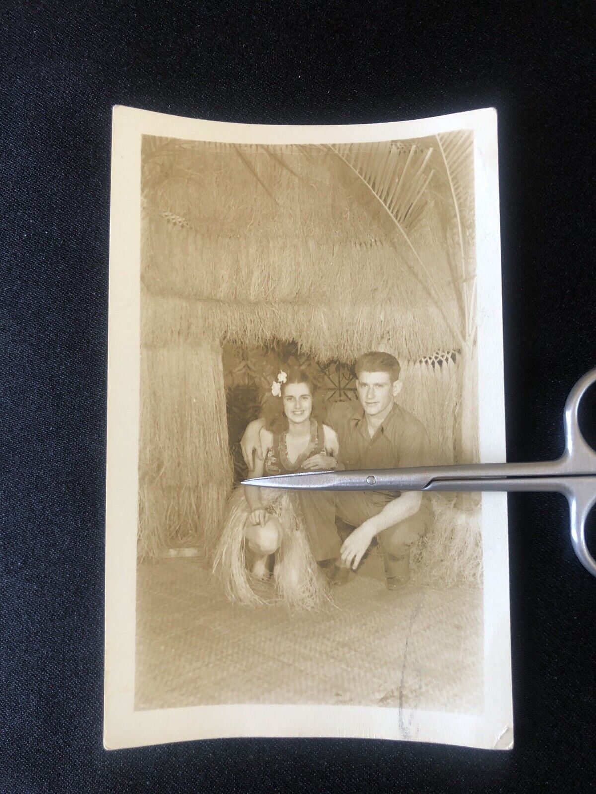 Vintage 1920s Hula Dancer Girl & Young Man Real Photo Postcard Hawaii Lei