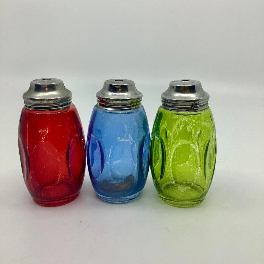 Buy Now Vintage Mid-Century Salt and Pepper Shakers Cobalt Blue, Red, Green Set