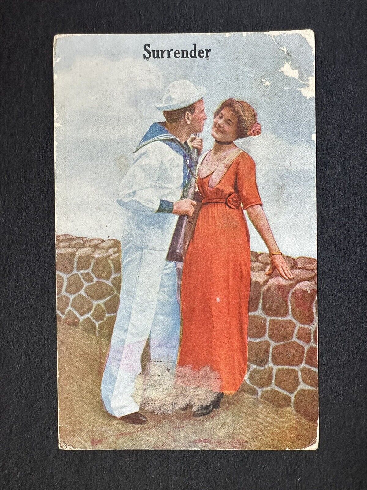 Postcard  U. S. Navy Sailor Girlfriend Saying “Surrender” Romantic Vintage R47