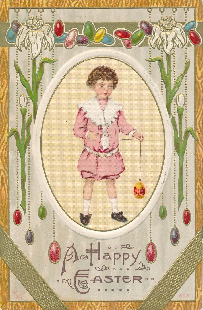 EASTER - Child and Many Colored Eggs A Happy Easter Postcard - 1914