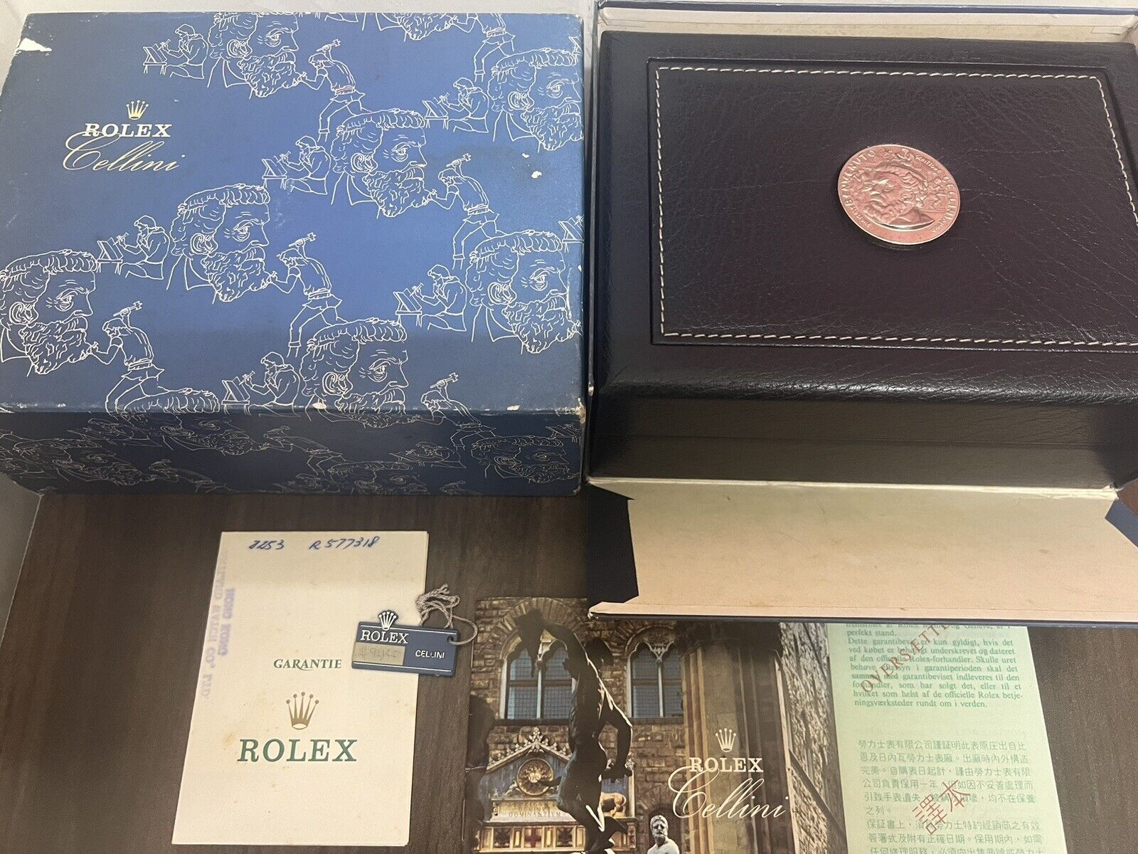 RARE ROLEX Blue Cellini Box , Tag , Booklet Certificate 2253 R Series From 90’s