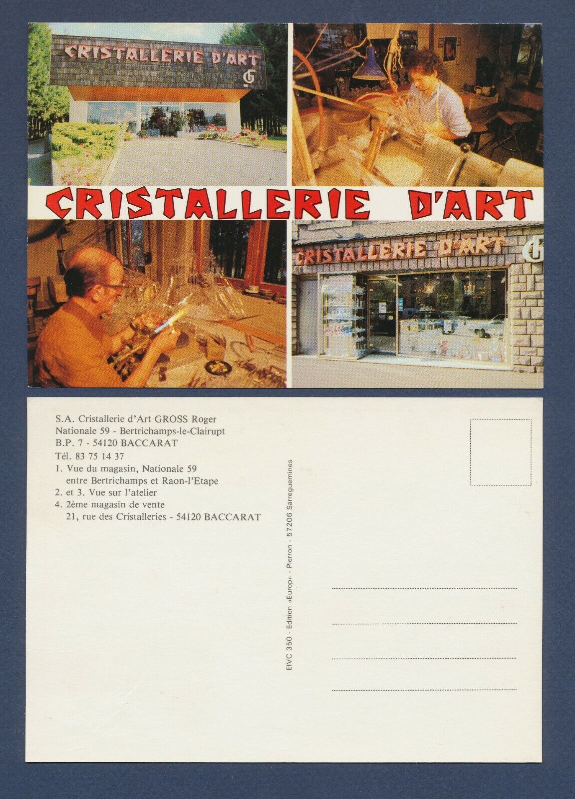 Cristallerie D\'Art  Bertrichamps, Baccarat, FRANCE  - unmailed postcard