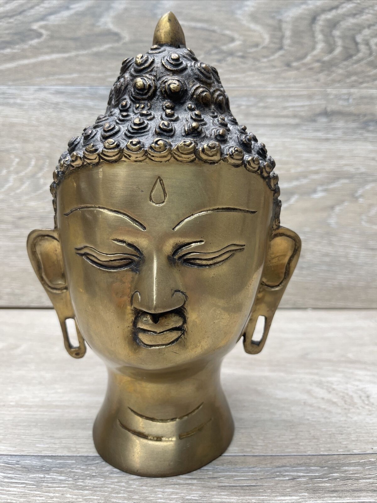 Vintage 8.25” Brass Buddha Bust Head Statue Very Heavy