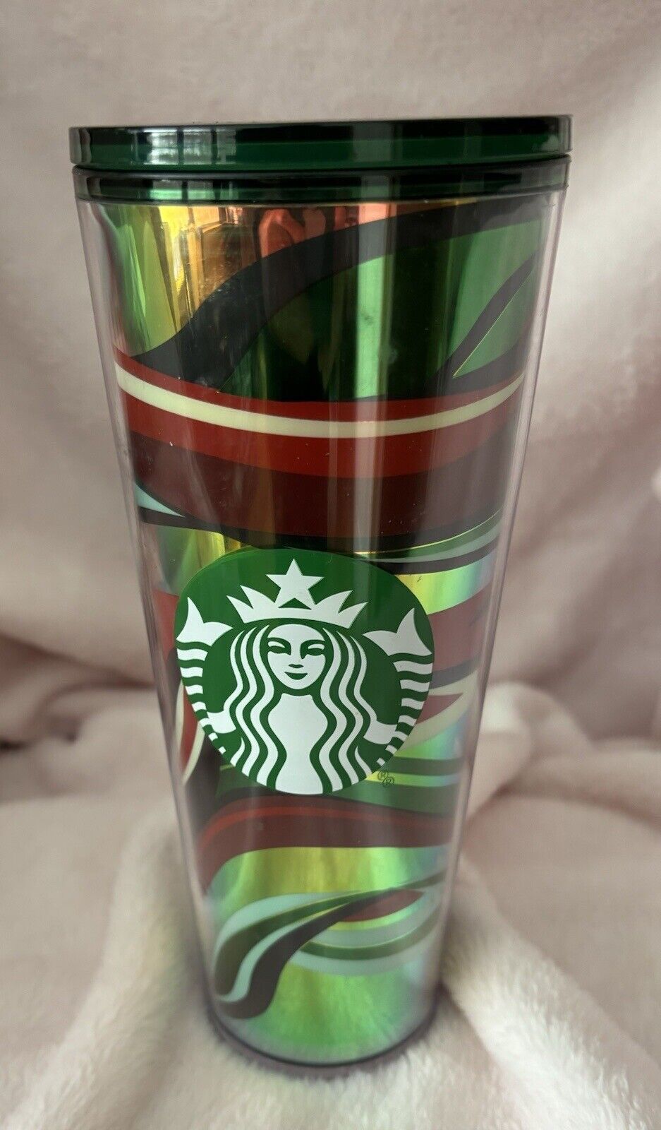 Starbucks 2021 Christmas Holiday Swirl 24 oz. Red Green Gold Wave Ribbon Cups