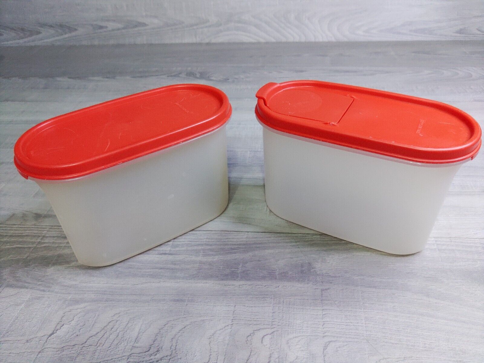 Tupperware-2-Modular Mate Sheer Oval Canisters #1612 w/Red lids 