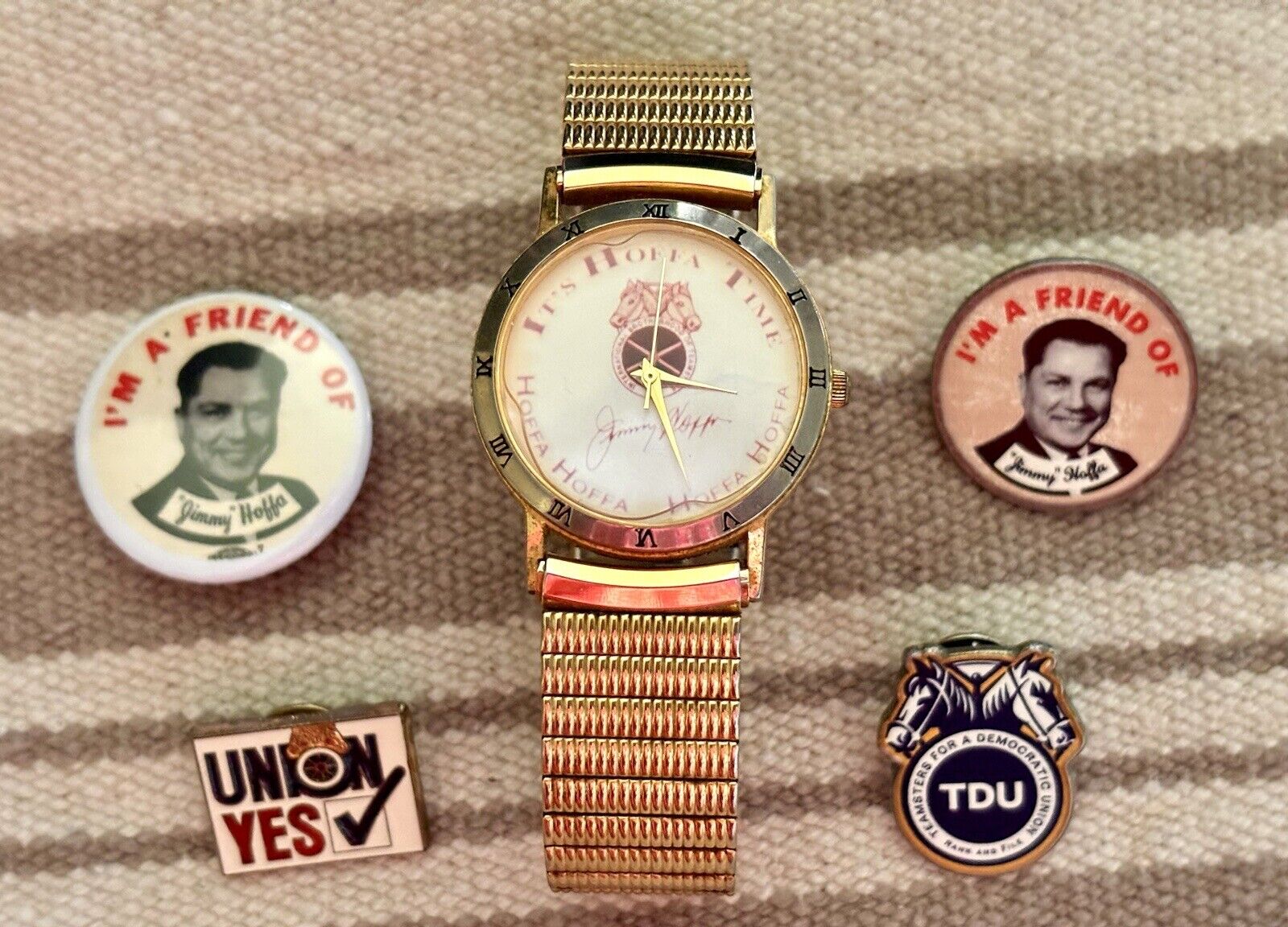 Vintage Rare Teamster Union It’s Hoffa Time Watch & pins~Trucking