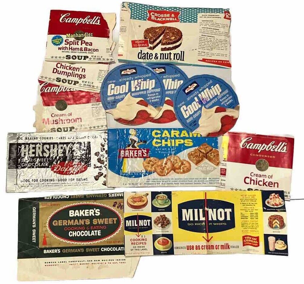 Vintage 12 Food Wrapper Package Lot 1960s & 70s Hershey’s Campbell’s Prop Ads
