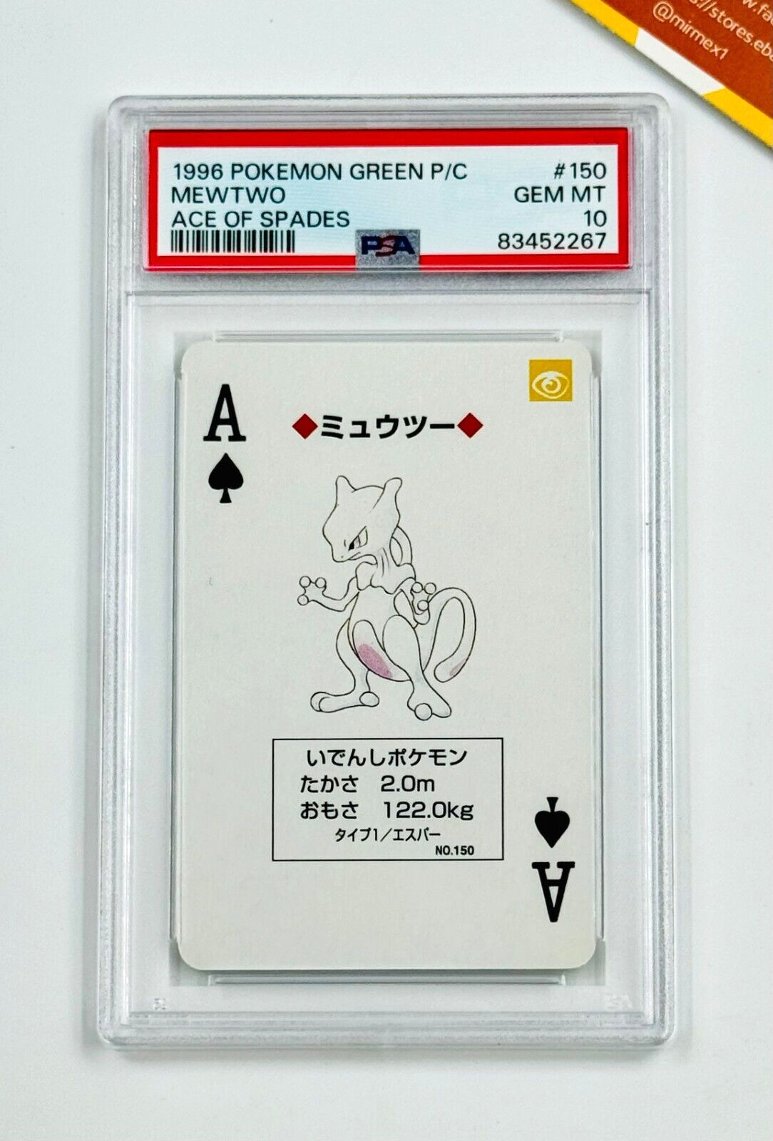1996 Pokemon PSA 10 Mewtwo #150 Ace of Spades Green Playing Card Poker Japanese