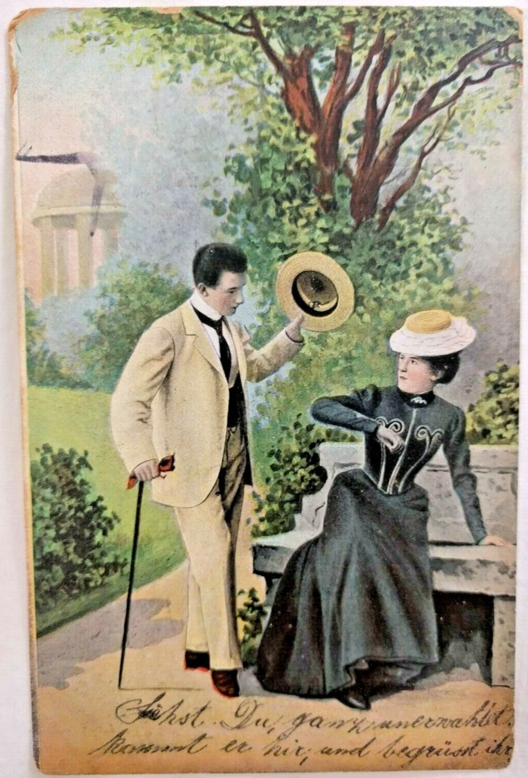 Vintage 1908 Comic Romantic German Postcard: Unwanted Attention