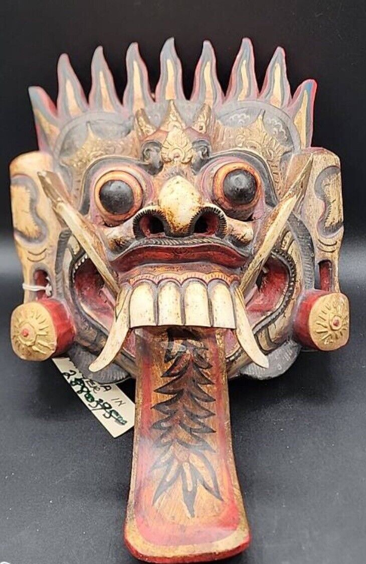 Vintage Balinese Rangda In Anger Carved Wooden Mask