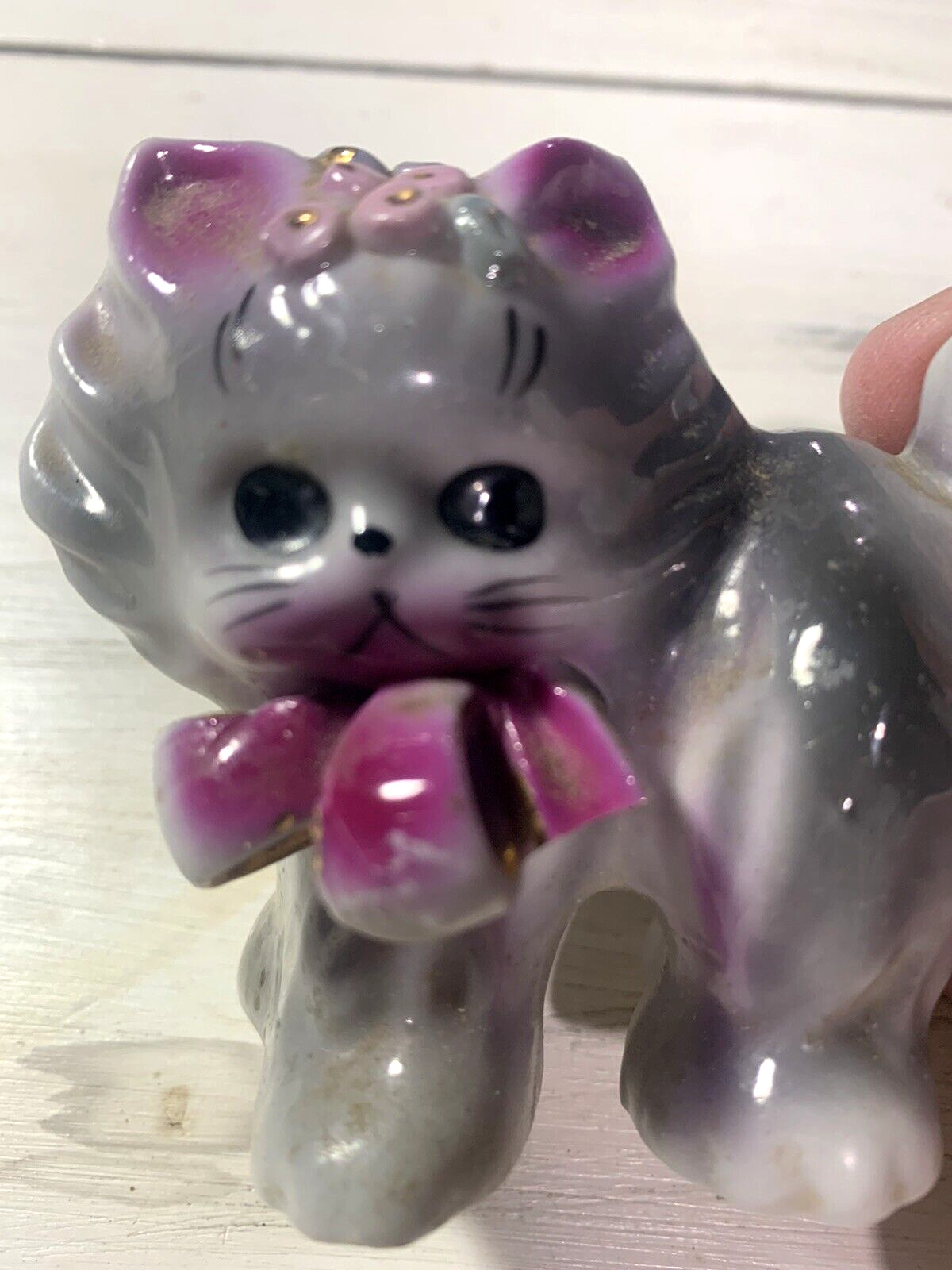 Antique Vintage Porcelain Japan Gray Kitten Kitty Cat Knick Knack Figurine