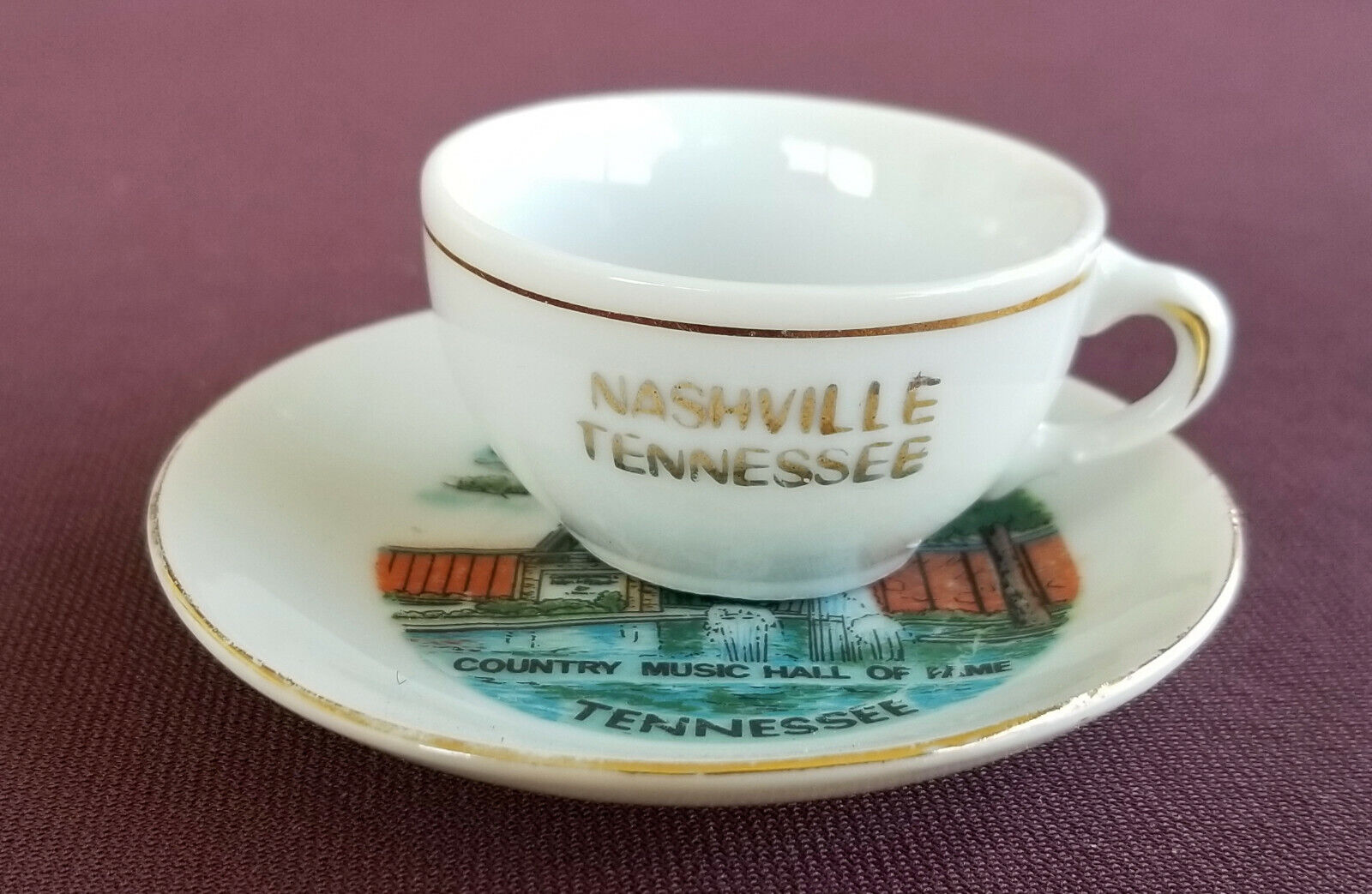 NASHVILLE TENNESSEE Vintage 1960's Souvenir CUP & SAUCER Country Music Hall Fame