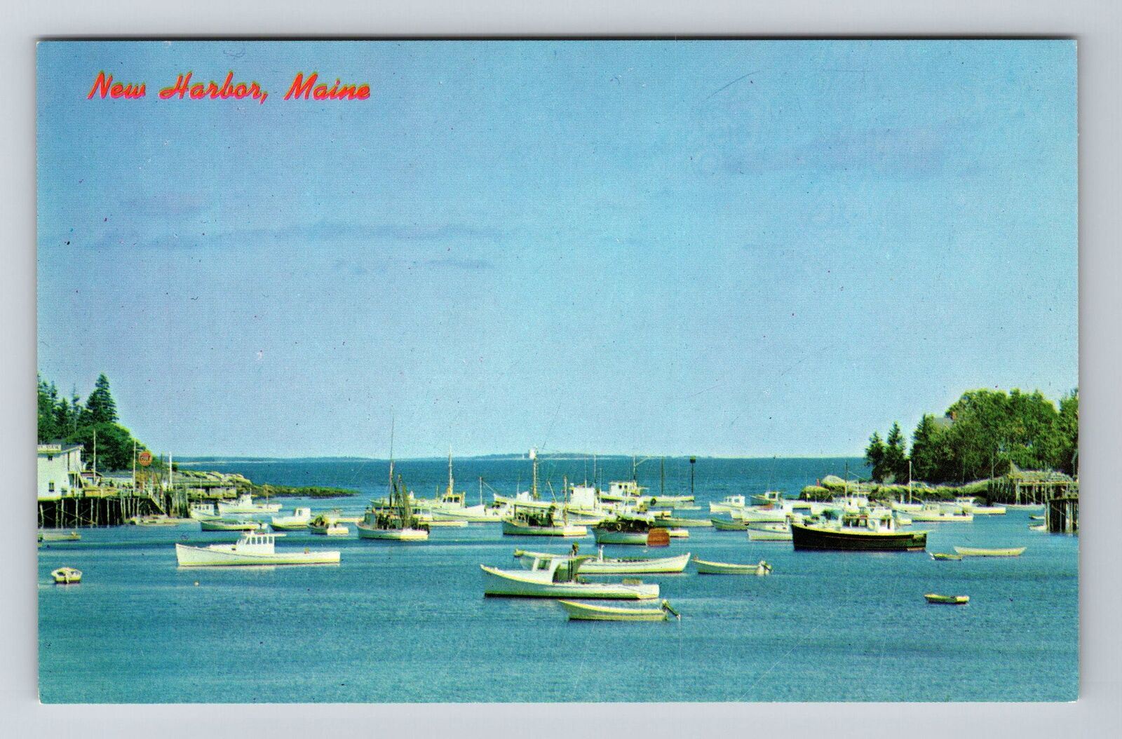 New Harbor ME-Maine Boats At Anchor Back Cove Vintage Souvenir Postcard
