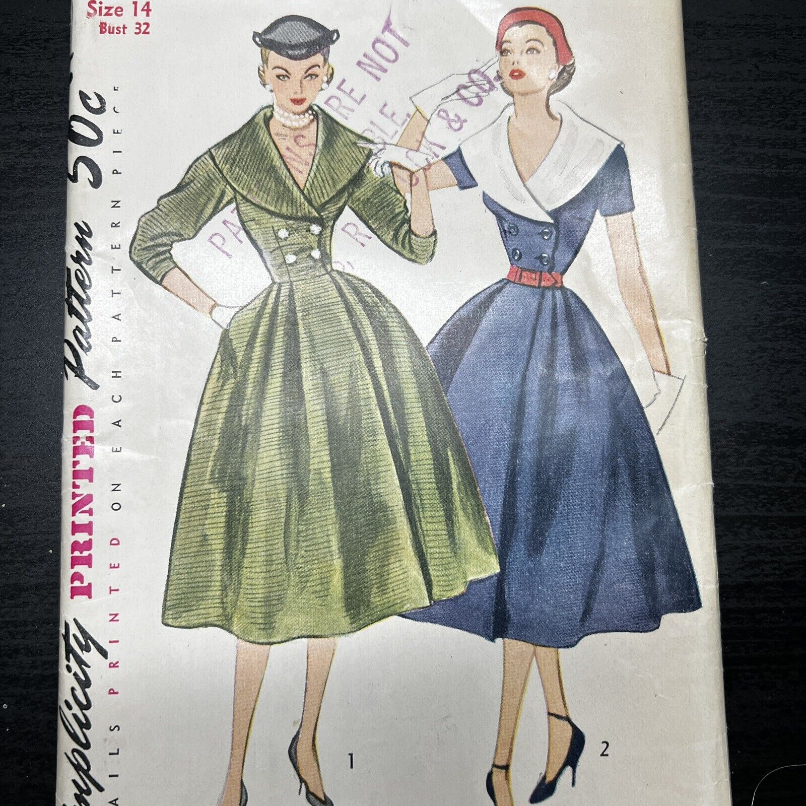 Vintage 1950s Simplicity 8451 Coat Dress with Collar Sewing Pattern 14 XS UNCUT