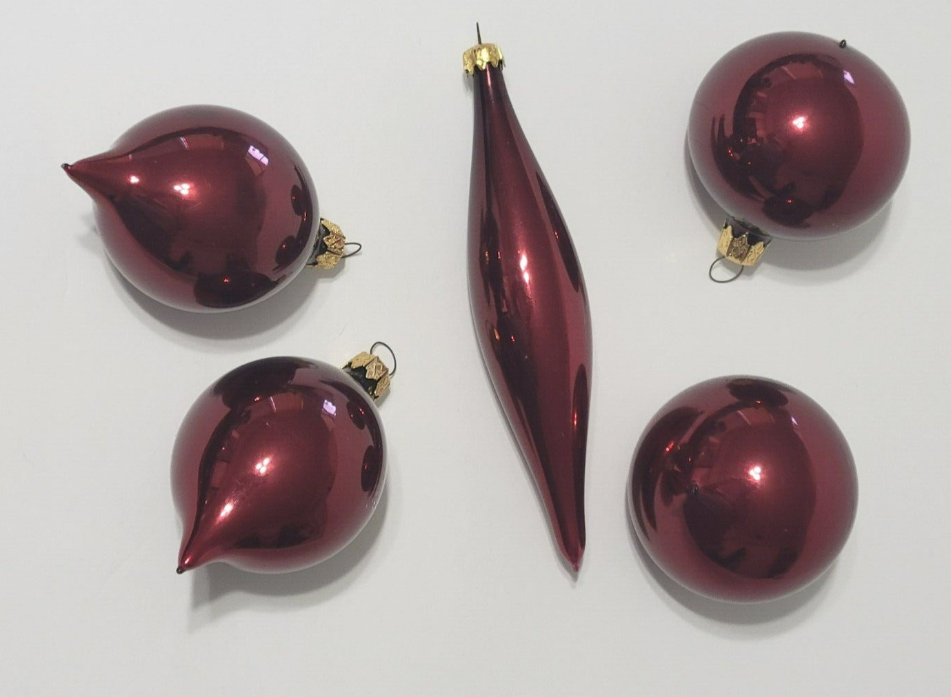Vintage Mercury Glass Christmas Ornaments Set of 5 Ruby Red