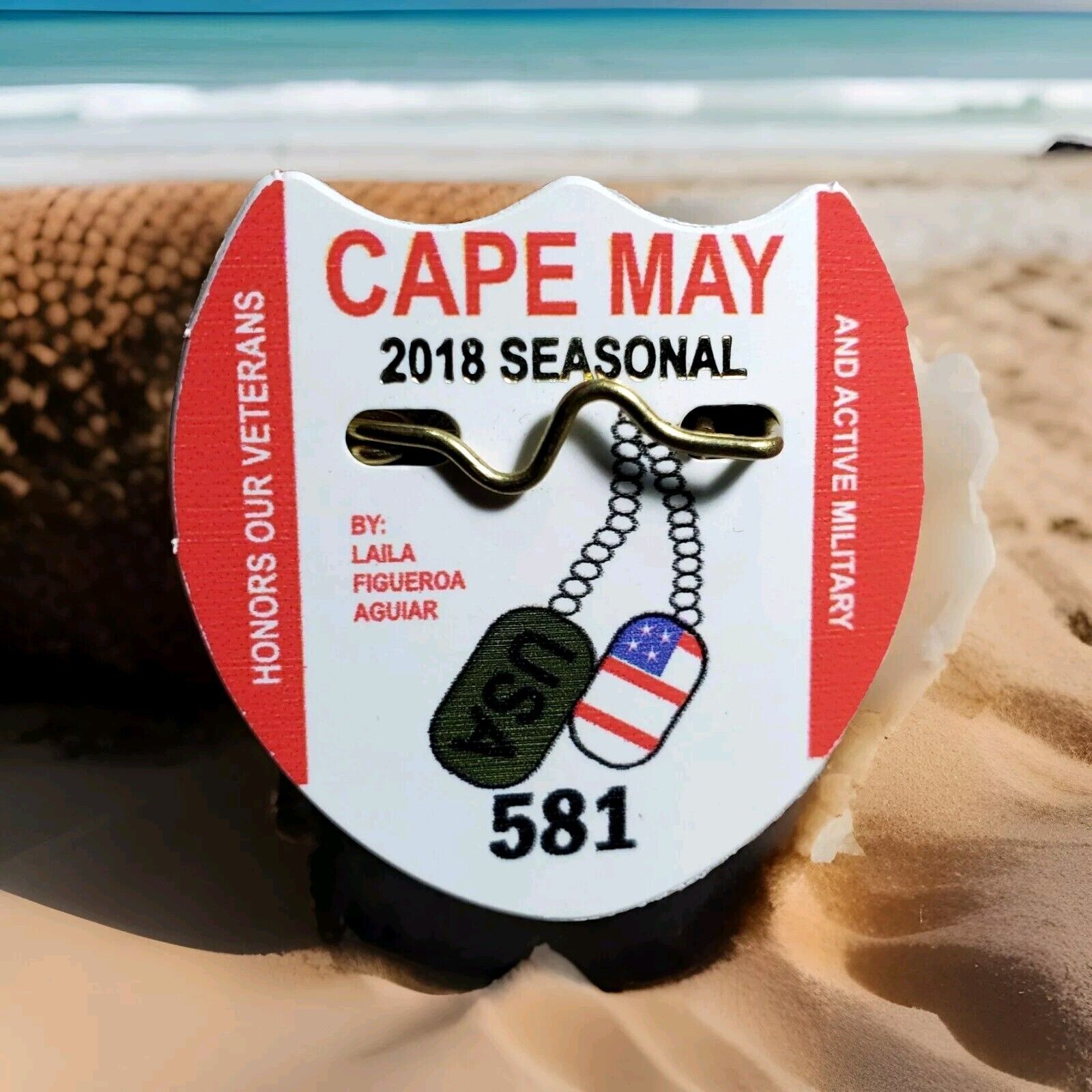 Cape May New Jersey 2018 Seasonal Beach Tag Honors Our Veterans and Military