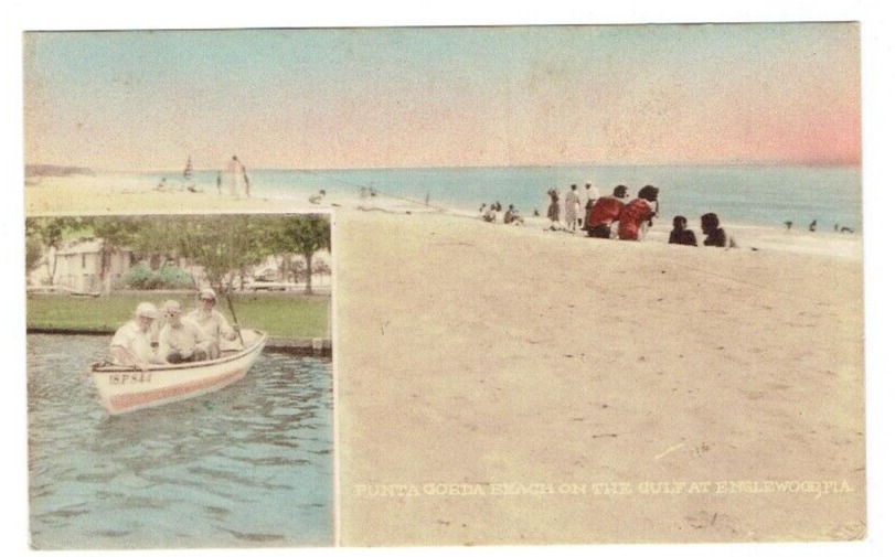 Punta Gorda Beach On The Gulf Englewood Florida FL Postcard Men In Boat