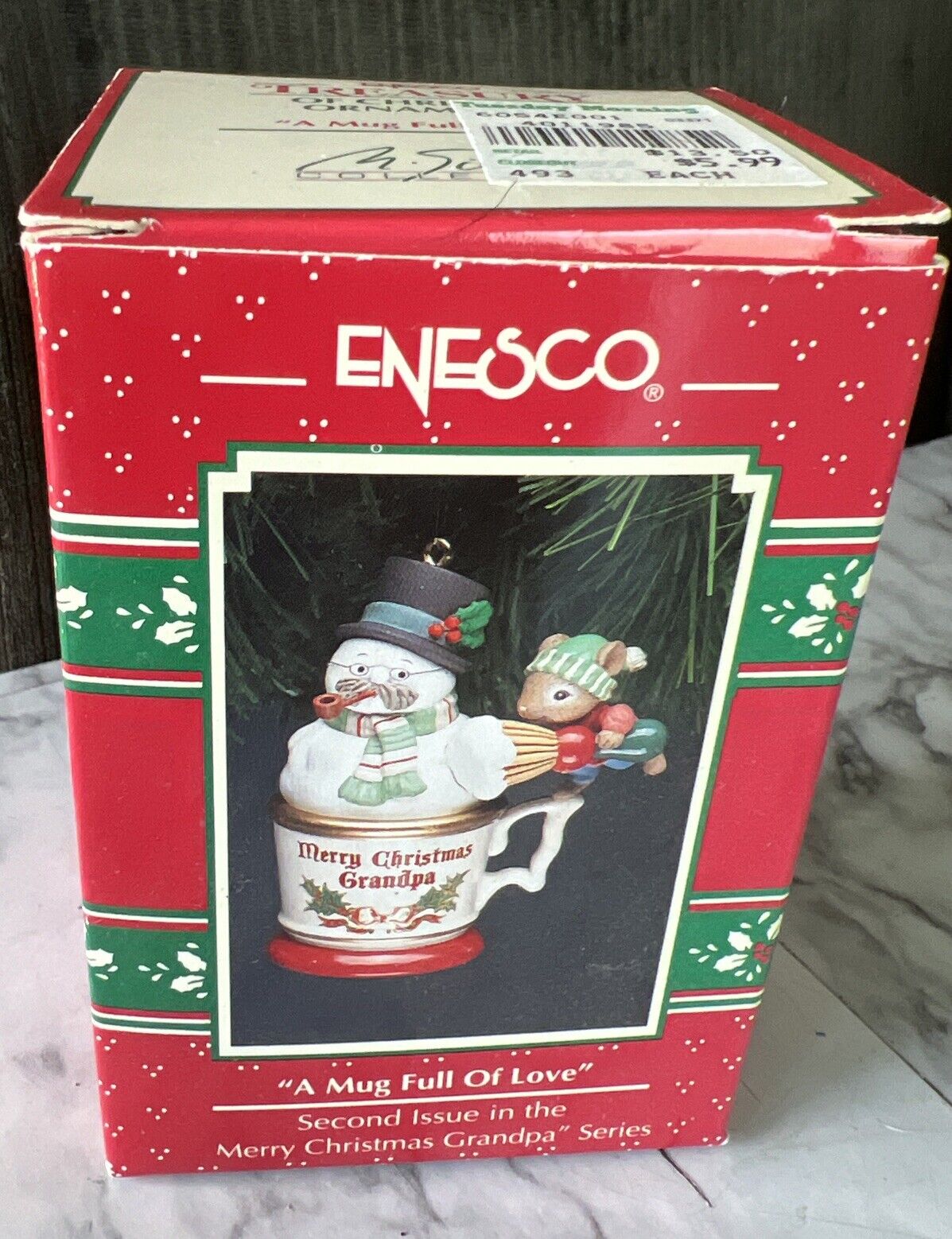 Enesco A Mug Full Of Love Ornaments Snowman With Pipe 1992 Vtg
