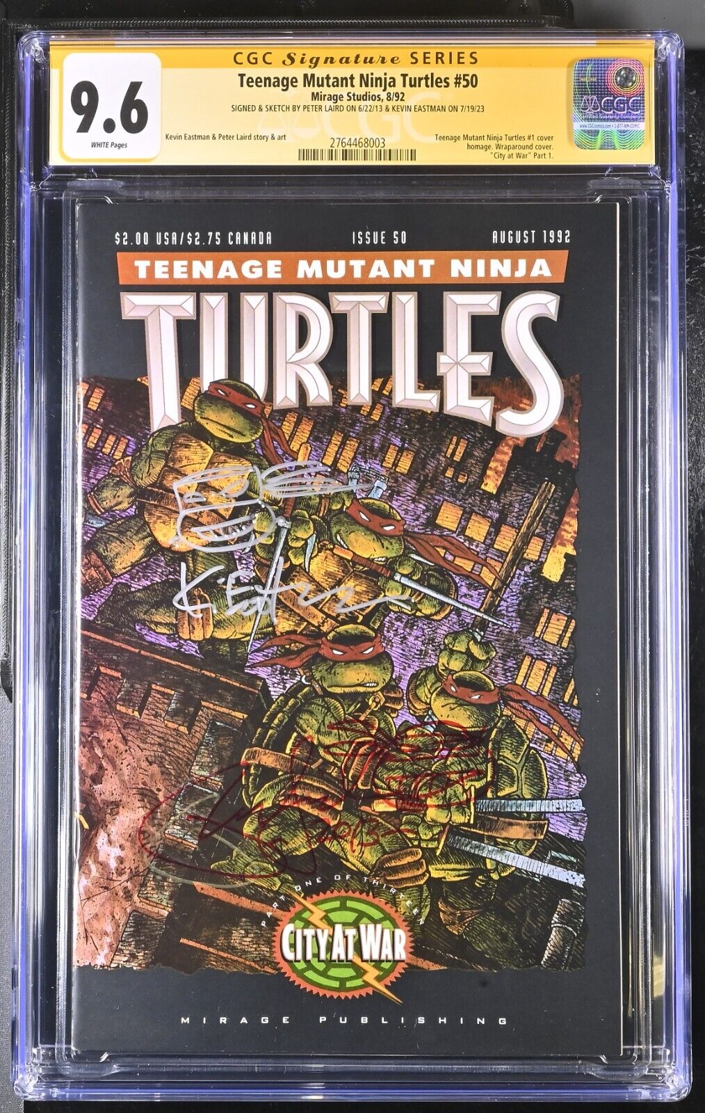 TMNT 50 CGC SS 9.6 SIGNED Eastman Peter Laird SKETCH Teenage Mutant Ninja Turtle