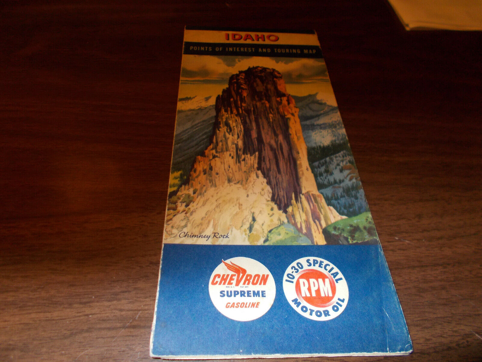 1954 Chevron IDAHO Vintage Road Map / Chimney Rock on Cover