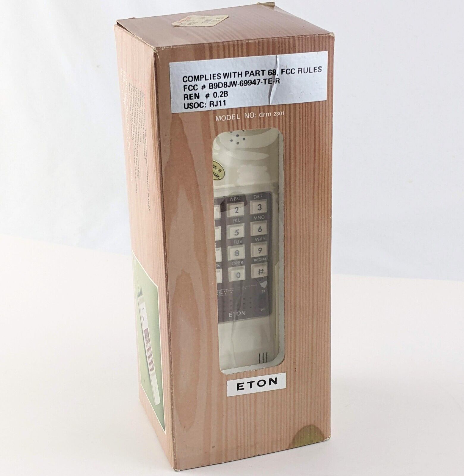 Vintage 1980's Eton Telephone, Corded Wall Mount, Faux Wood Grain - drm-2301