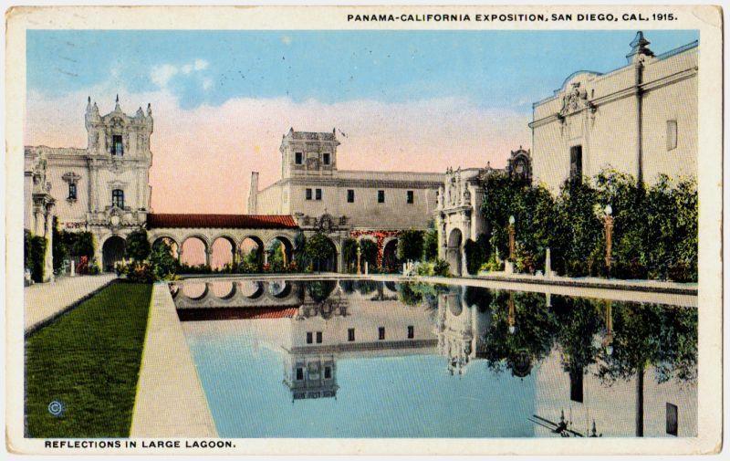 Panama-California Exposition Large Lagoon Postcard. With Expo Cancellation 1915