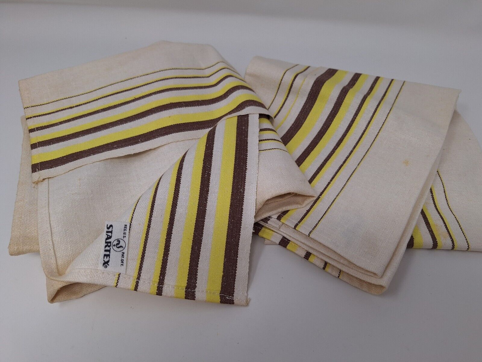 Vintage Lot of 2 Linen Dish Towels Startex Yellow/Brown Stripe 31