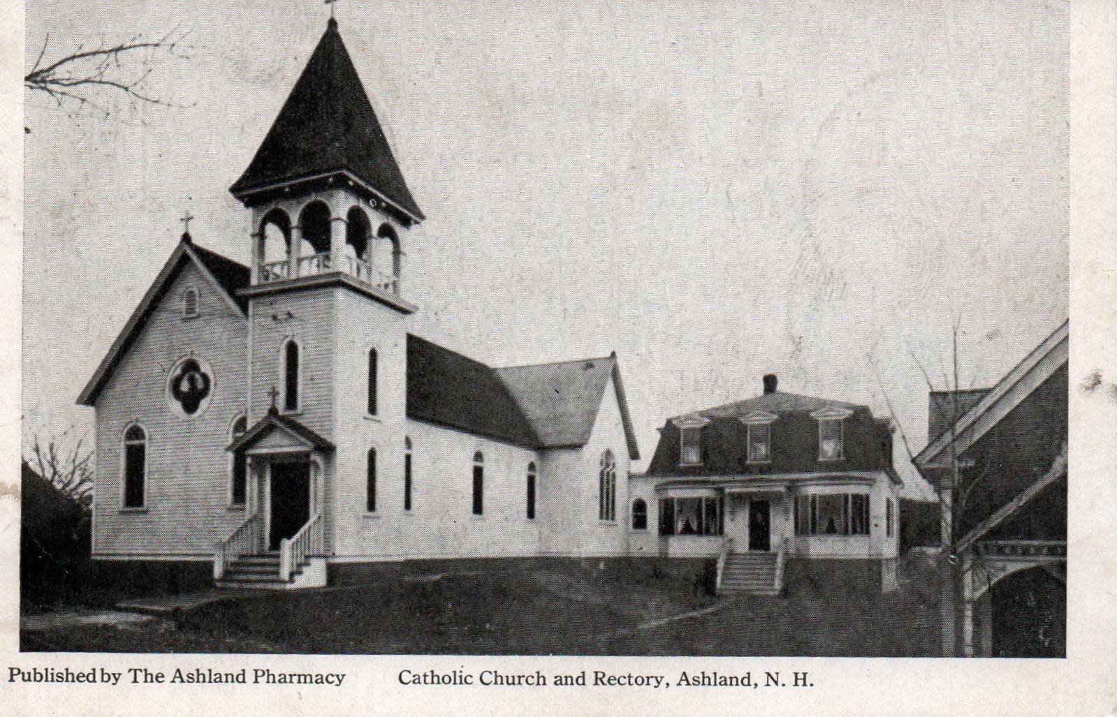 Ashland New Hampshire NH Catholic Church & Rectory Vintage Postcard