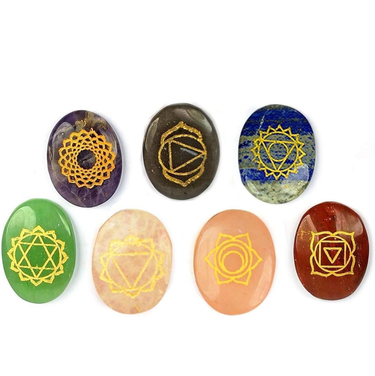 7 Chakra Symbol Engraved Set Healing Gemstone