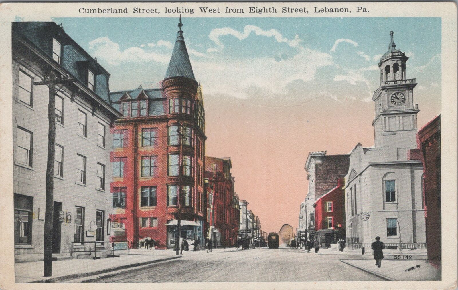 Postcard Cumberland Street Looking West from Eighth Street Lebanon PA 