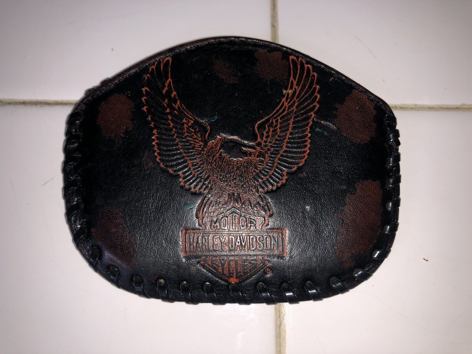Vintage Harley Davidson Small Zippered Leather Coin Purse Bag USA