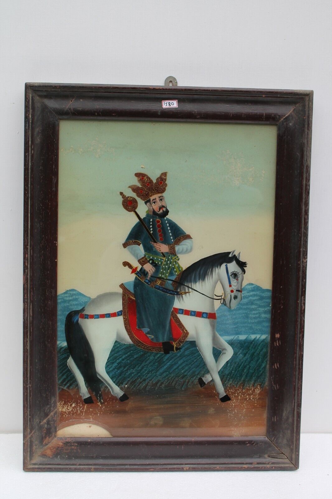 Vintage Old Hand Painted Indian Mughal Persian King Fine Glass Painting NH1580