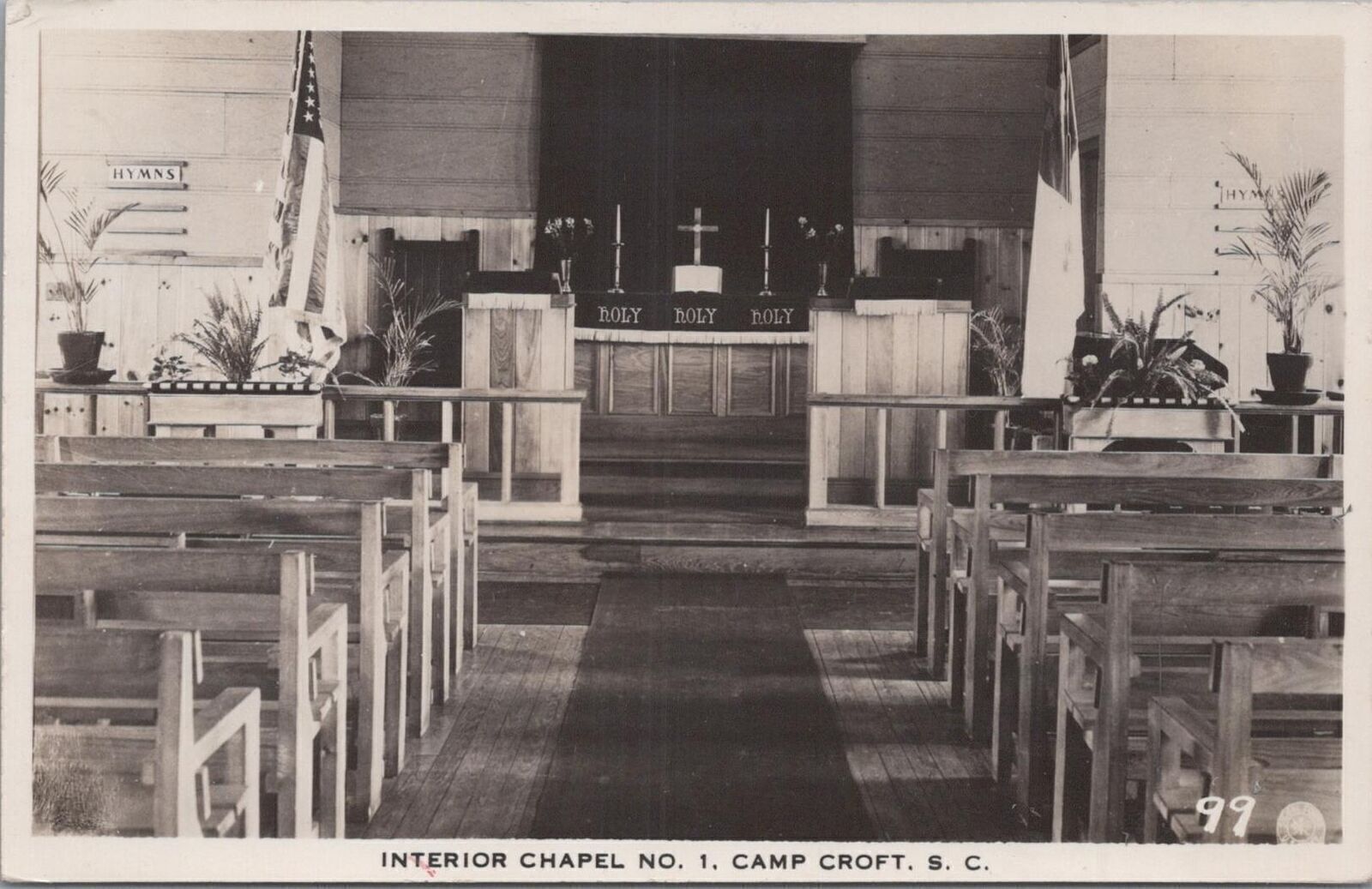 RPPC Postcard Interior Chapel No 1 Camp Croft SC 