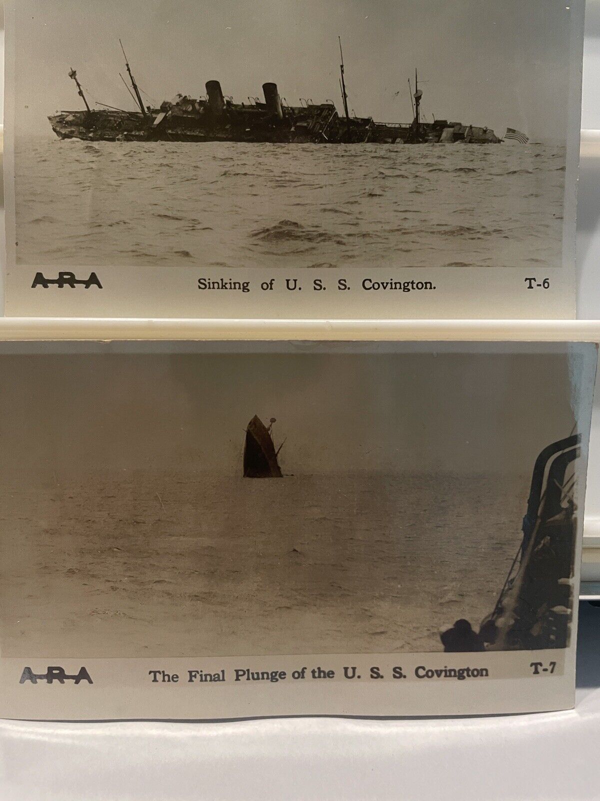 C1918 Rppc lot of 2 Sinking of the USS Covington Postcard s ara