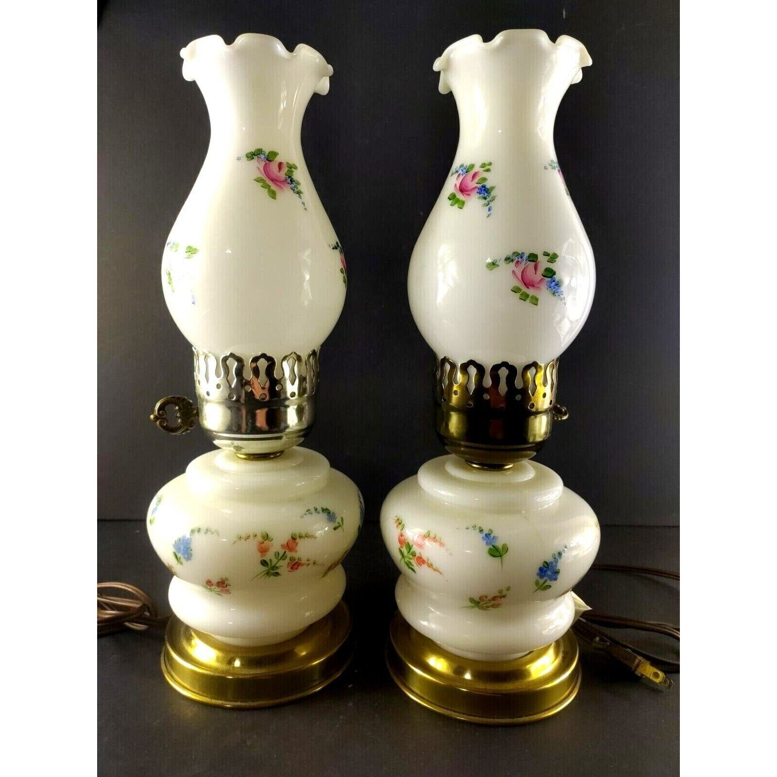 White Satin Electric Boudoir Bedroom Lamps Roses For Parts Not Working