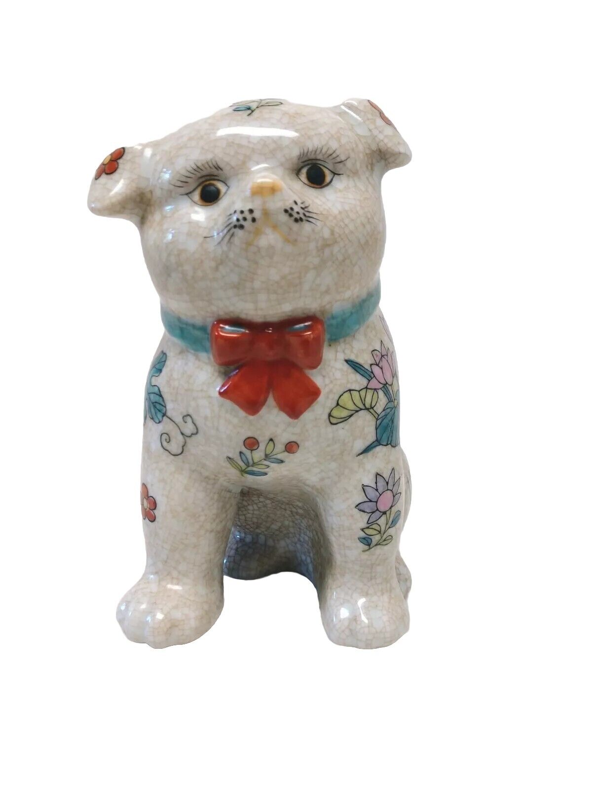 Rare Vintage Hand Painted Floral Design Porcelain Japanese Arita Ware Dog/ Puppy