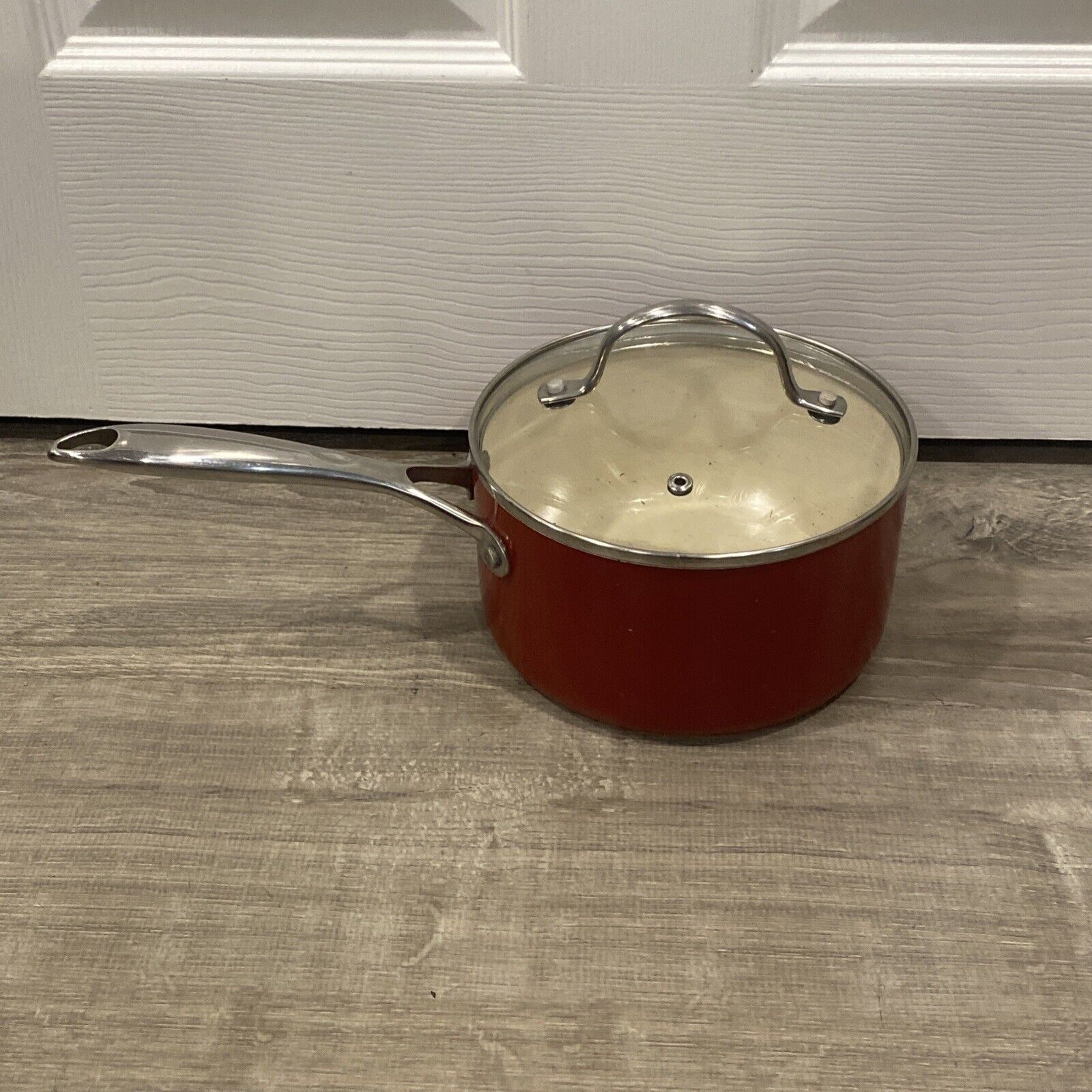 Food Network Red 2.5 Quart Covered Sauce Pan With Lid Cooking Pot