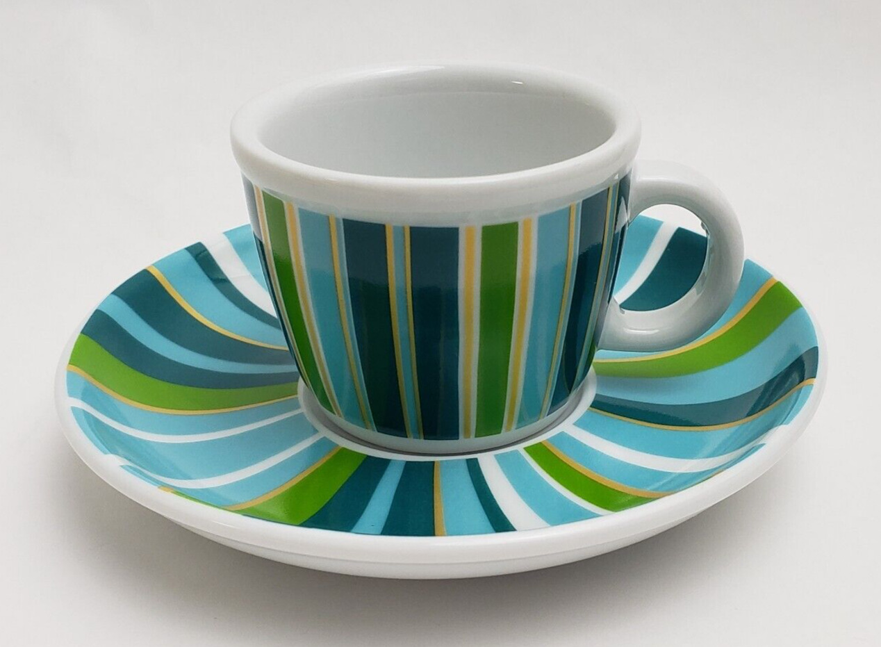 Julia Minasian for Target Espresso Demitasse Cup Saucer Green Stripes 2-Piece