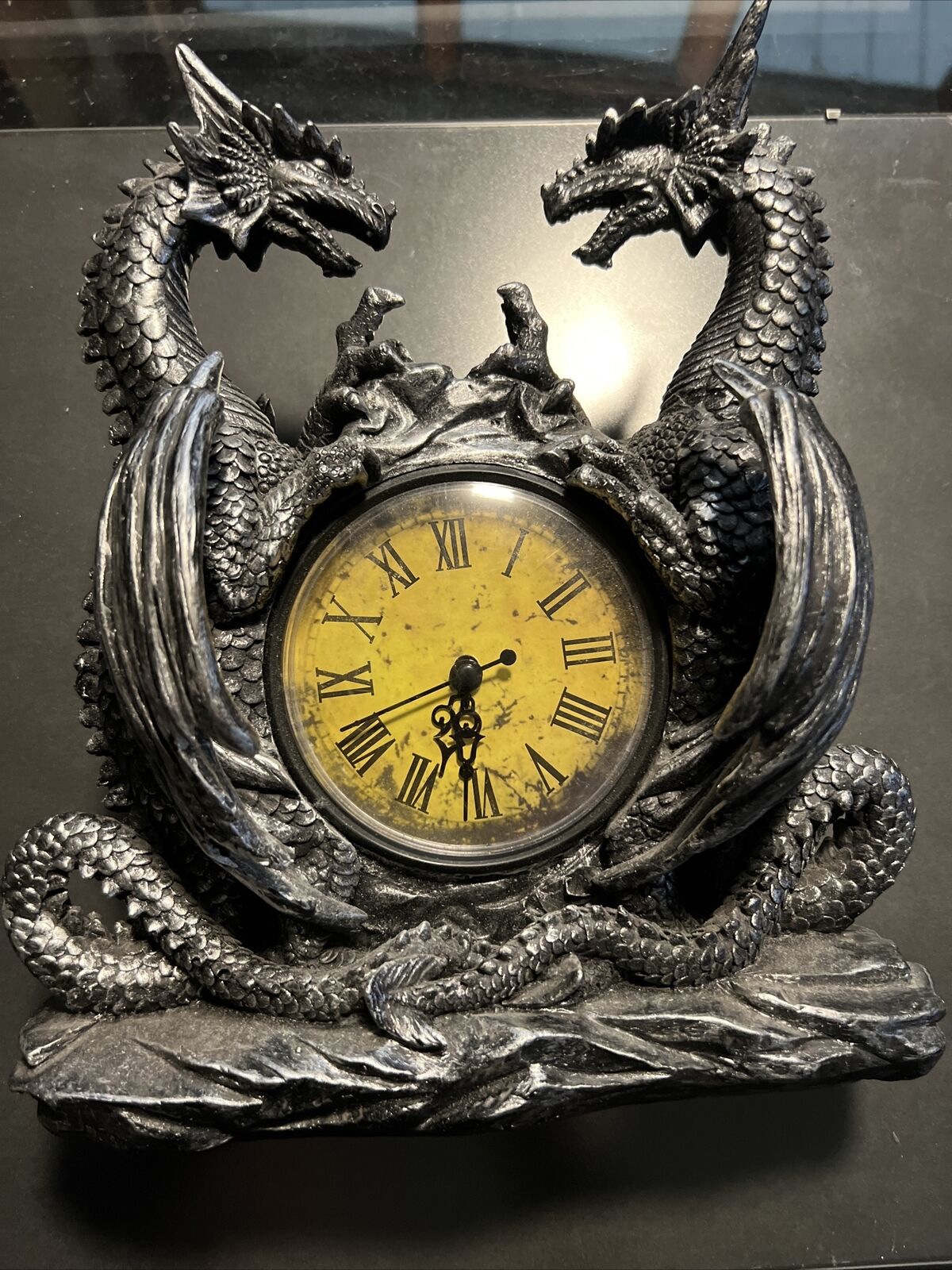 Ebros Gothic Double Dragon Table Clock Office Desktop Accent Mythical Legend