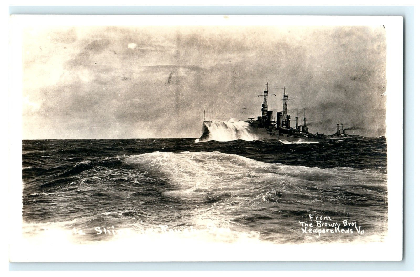1918-1930 Battle Ship In Rough Sea From Brown Bros Newport News VA