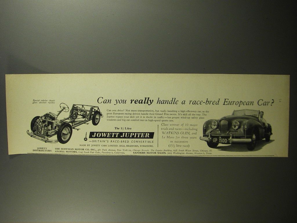 1952 Jowett Jupiter Car Ad - Can you really handle a race-bred European Car?