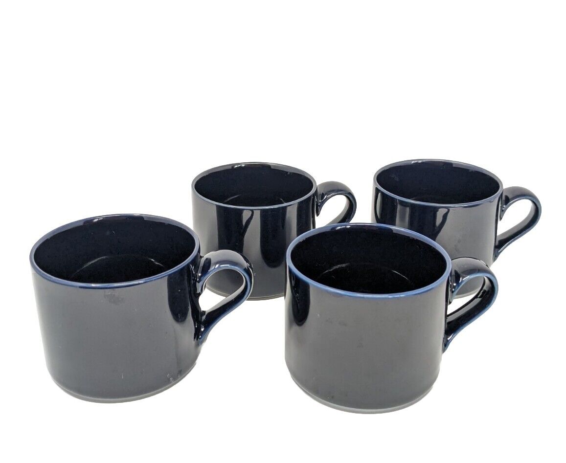 Vintage Set of 4 Dansk Bistro Blue Cobalt Stacking Ceramic Coffee Cup Mug Japan