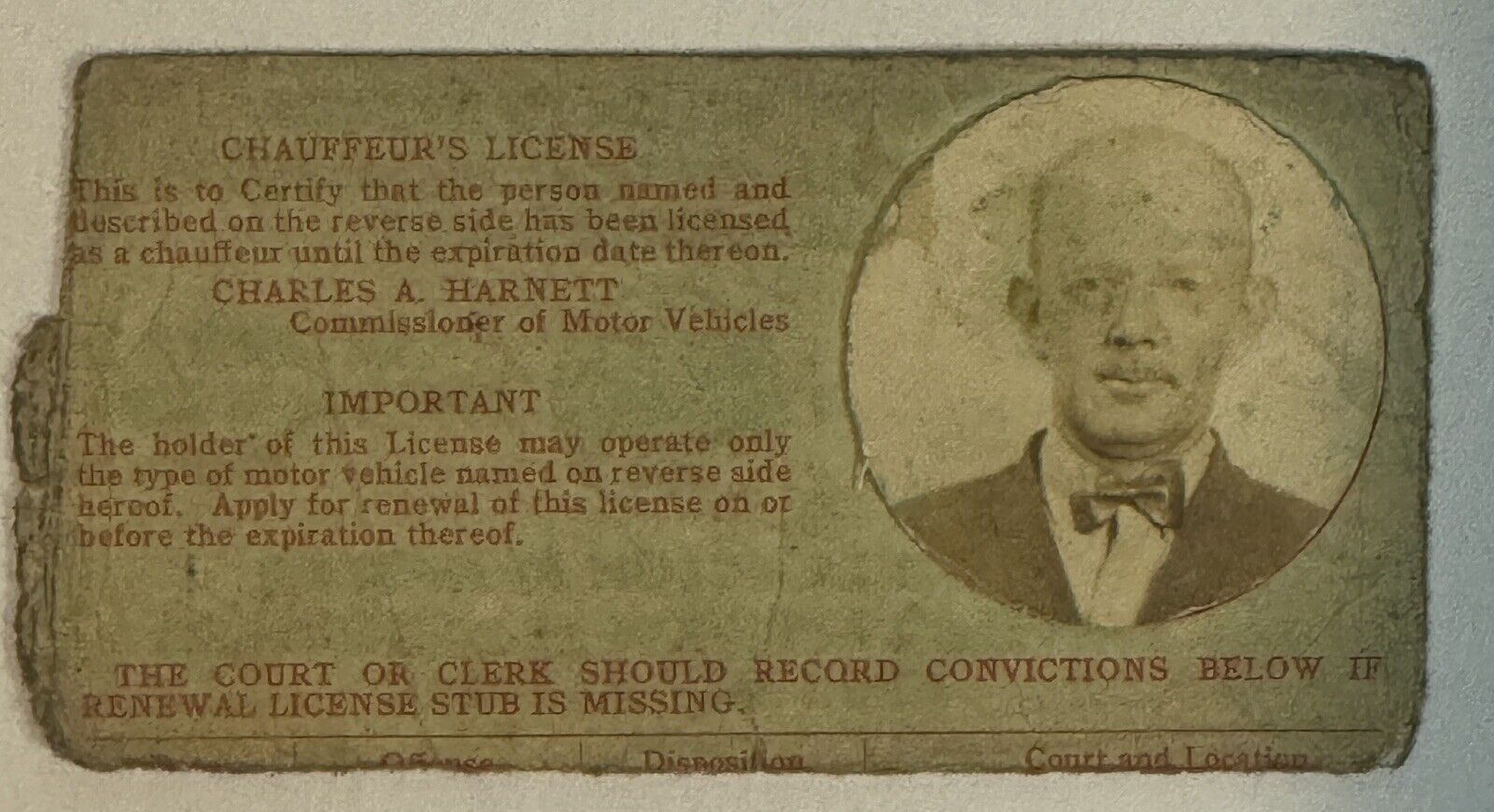 Chauffeurs License Franklin NY New York Damaged Very Old