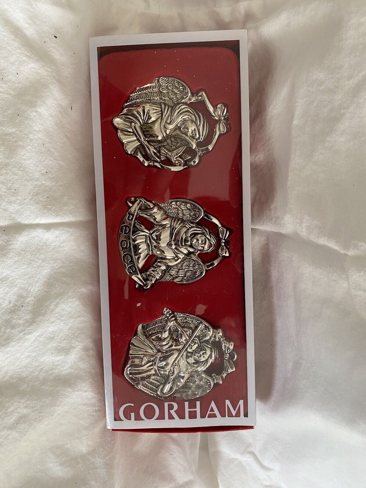 Gorham Set of 3 Silver-plated ANGELS- Hanging Christmas ORNAMENTS BRAND NEW