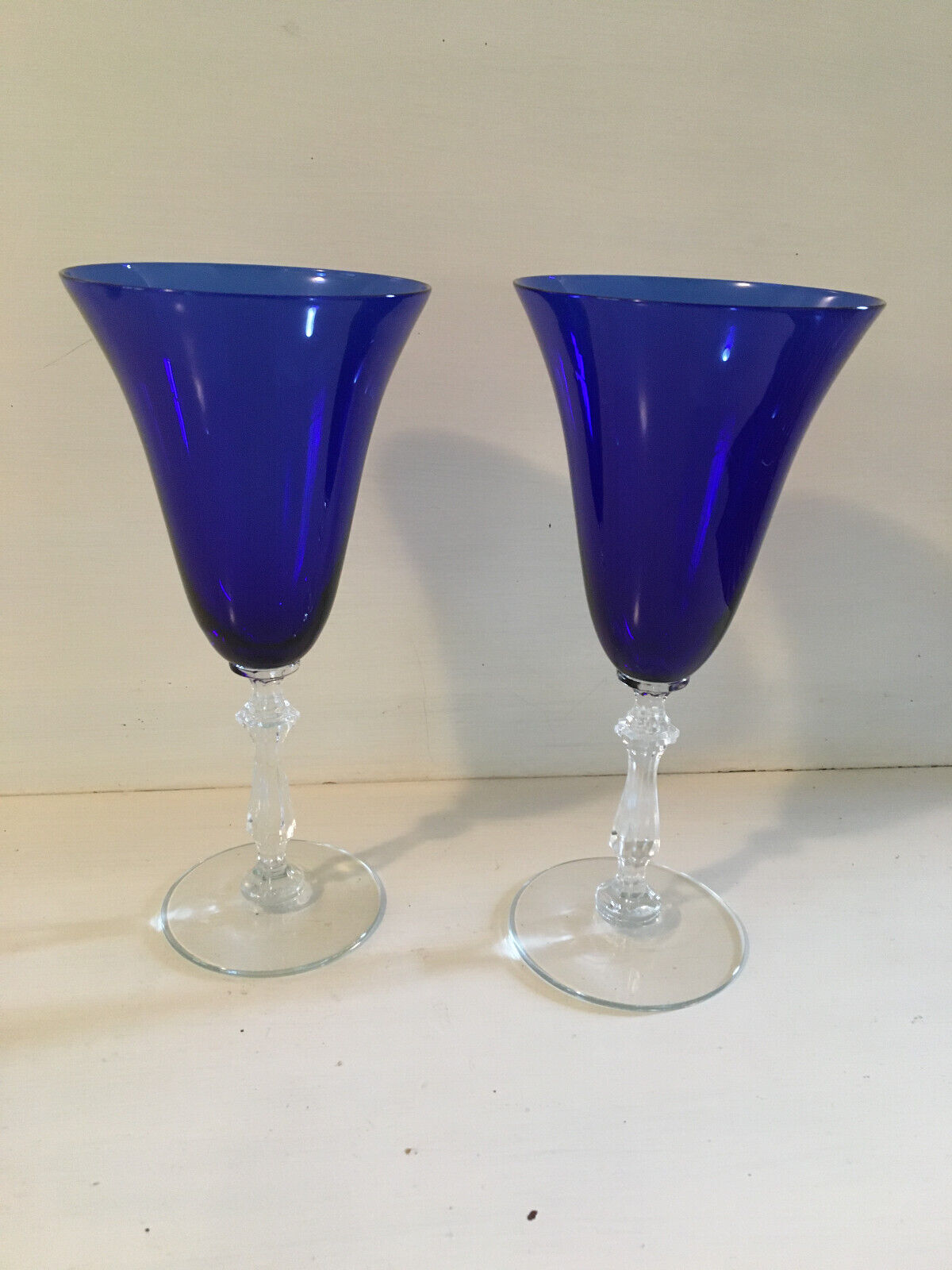 2 Morgantown MONROE Cobalt Ritz Blue Water Goblets Large Wine Glasses 8-1/4\