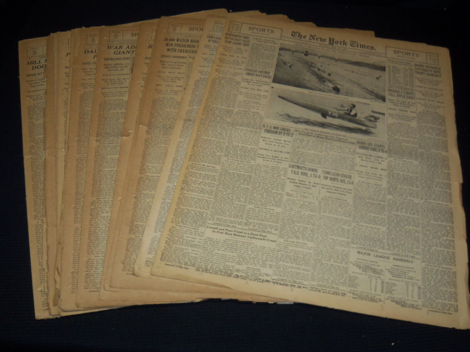 1931-1952 NEW YORK TIMES PREAKNESS WINNERS SPORTS SECTIONS LOT OF 18 - NTL 16F